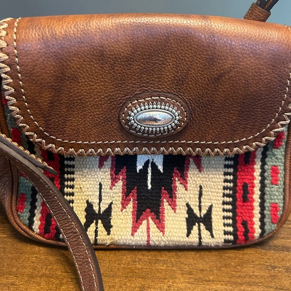 Brighton Vintage Colton Flap Saddle Bag Crossbody Aztec Brown Leather Purse - Picture 2 of 13